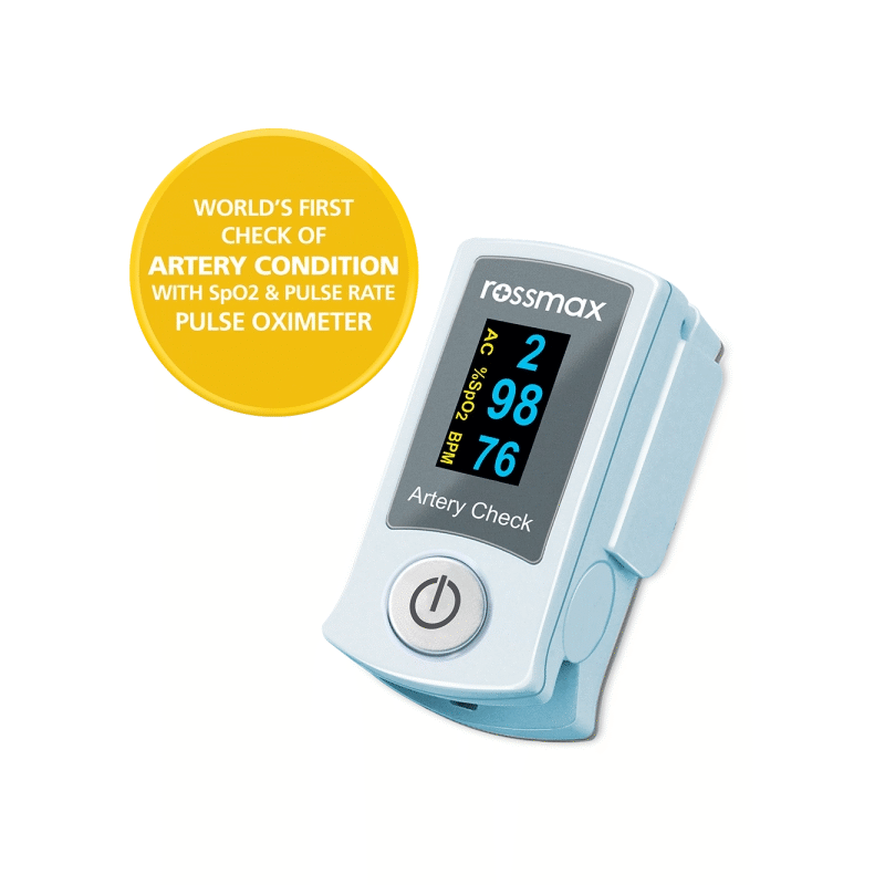 Rossmax pulssoksümeeter määrab sinu vere hapnikuga küllastatuse taseme, pulsisageduse ja arterite ja vereringe seisundi sõrmeotsalt vaid sekunditega.