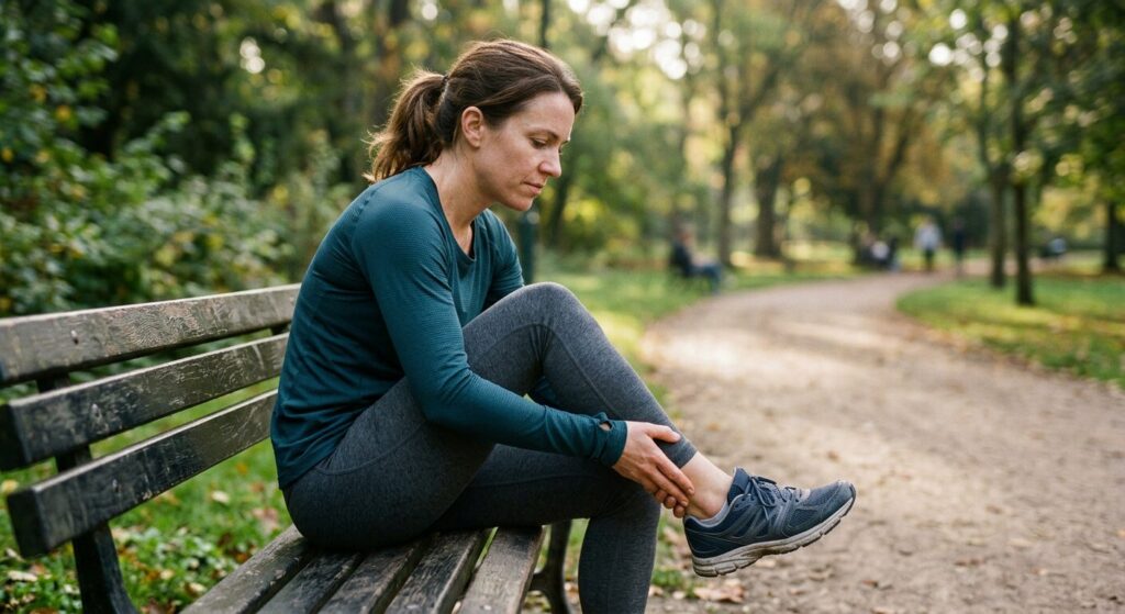 Jooksja kõõlusevalu pargis