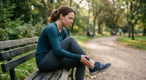 Jooksja kõõlusevalu pargis